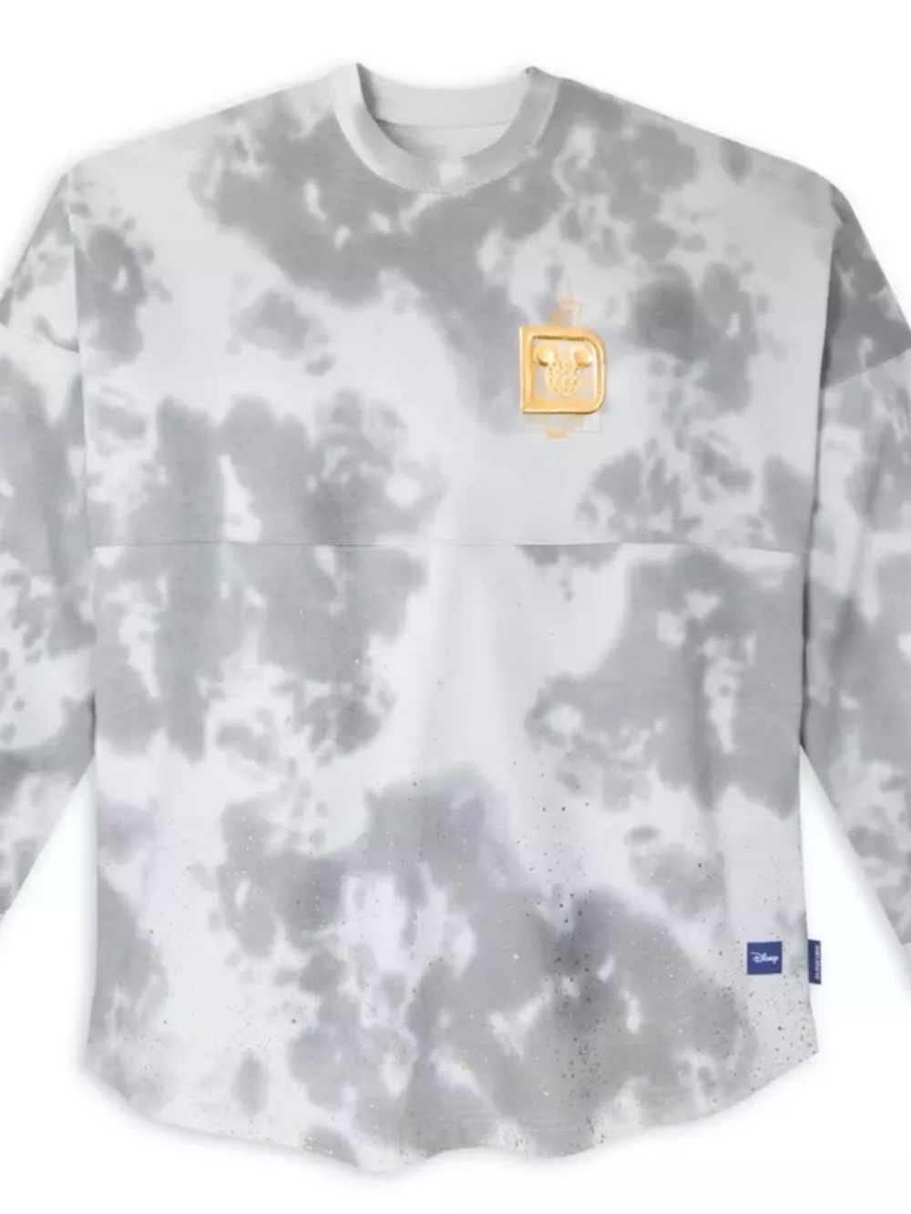 Disney Grey and White Tie-Dye Sweatshirt with Gold Patch